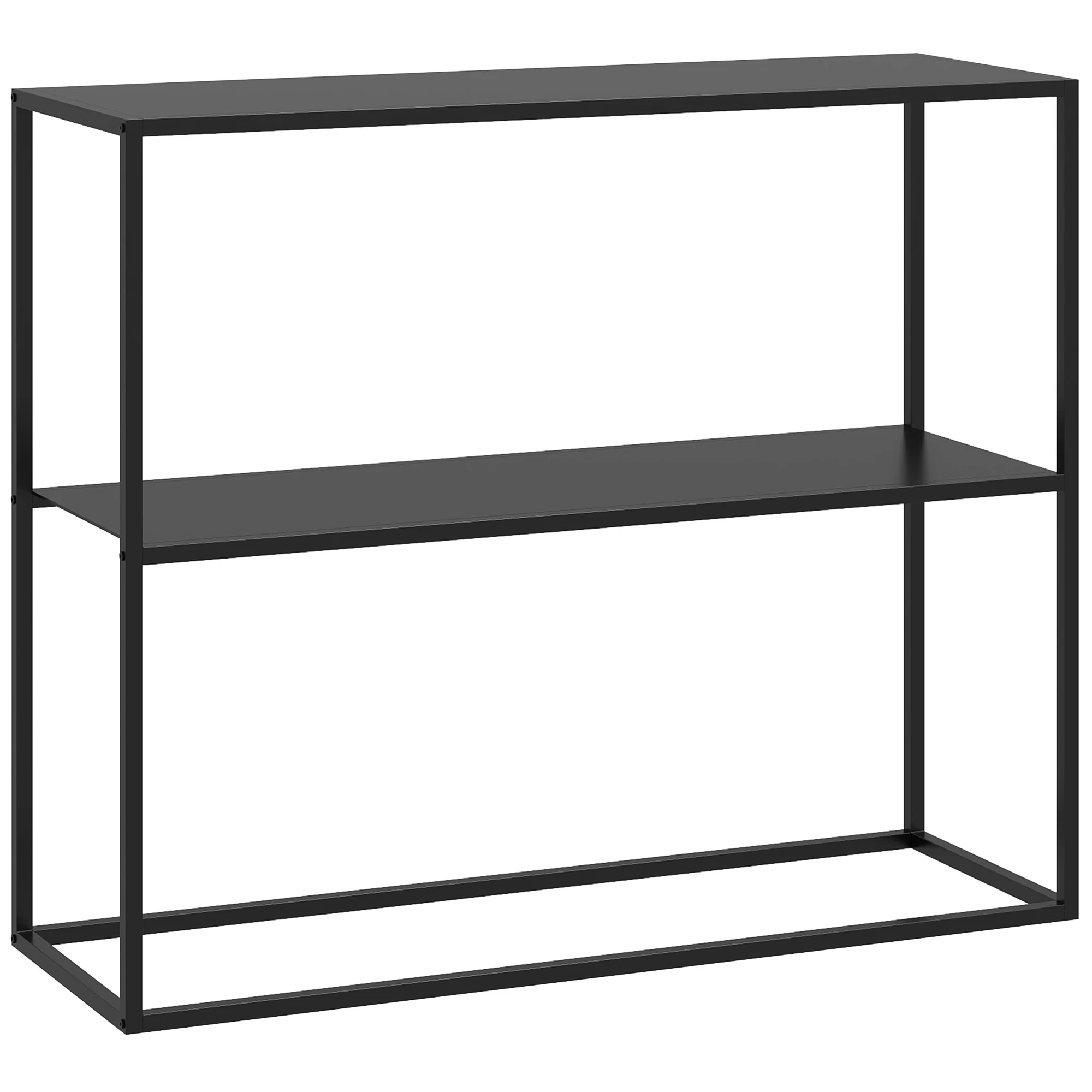 HOMCOM Mesa de Consola Estilo Industrial Mesa de Entrada con Estante Marco de Acero y Antivuelco Mueble de Recibidor para Salón Pasillo Carga 20 kg 90x30x75 cm Negro