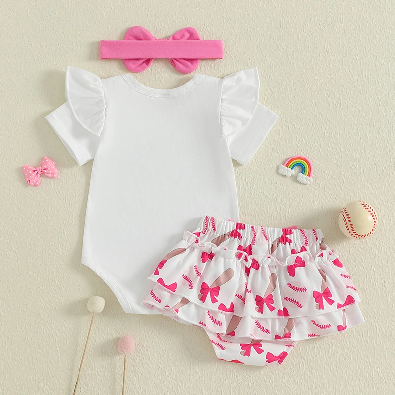 SUNSIOM-trajes de verano para niña de 0 a 18 meses, pelele de manga corta con cuello redondo y estampado de letras, pantalones cortos de cintura elástica, diadema, conjunto de 3 uds. - imagen 2