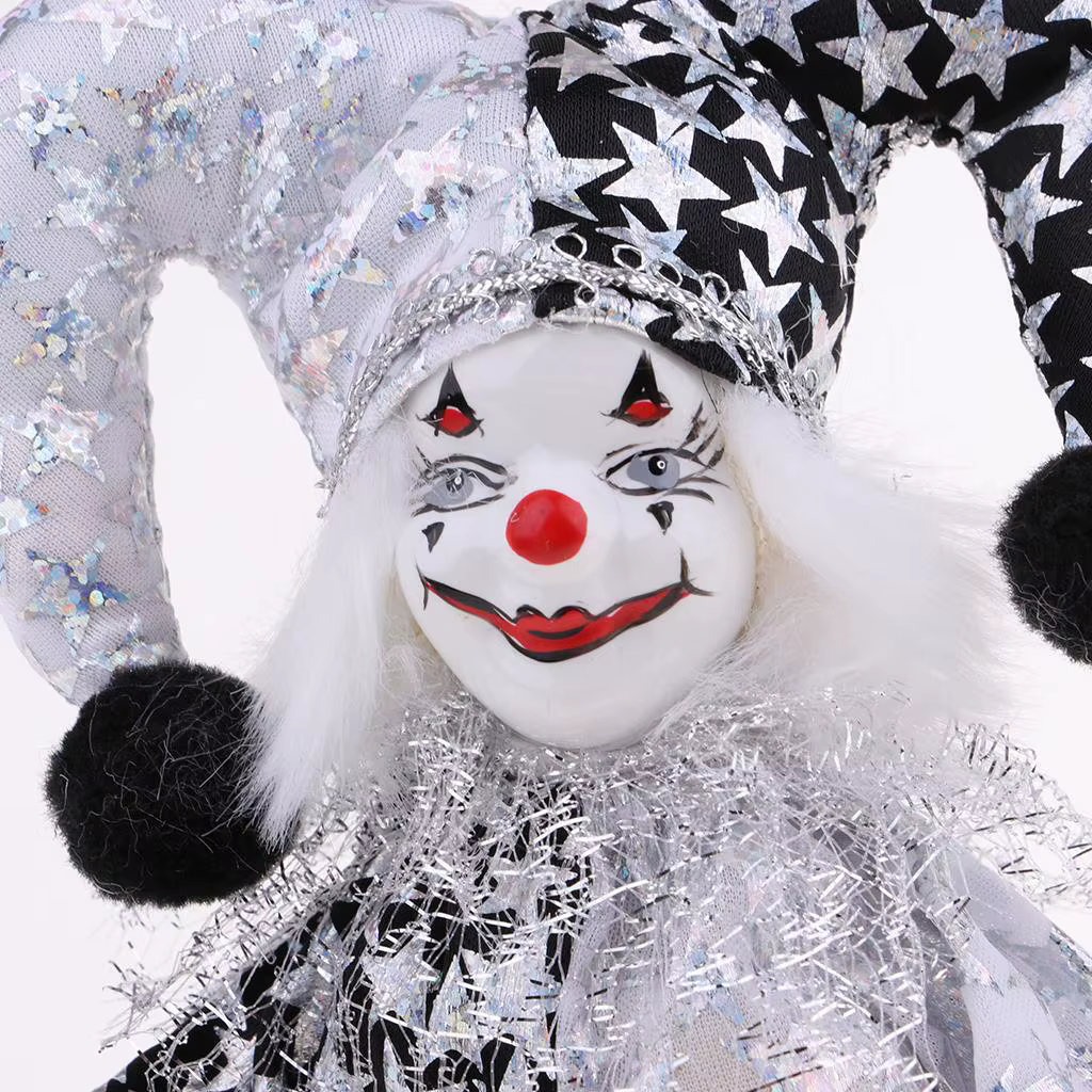 Muñeca de porcelana con payaso – Regalo infantil para Navidad