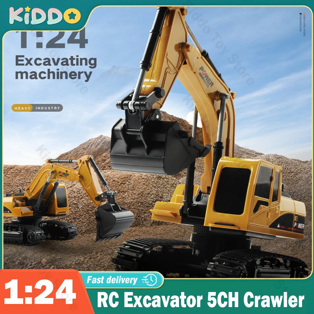 Excavadora teledirigida 1:24, oruga con Control remoto, tracción en las cuatro ruedas, 5 canales con luz incluida, juguetes de lujo para niños, regalo de Navidad