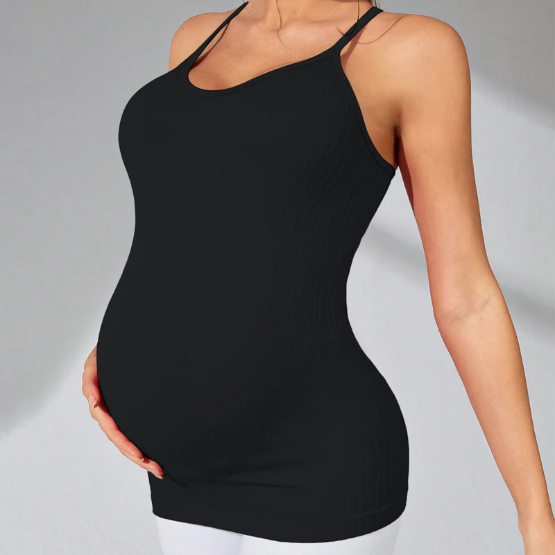 Mujeres embarazadas Correa de espagueti Cuello en V Ajuste Camisola de embarazo Y-Back Sin mangas Camiseta sin mangas de maternidad - imagen 5