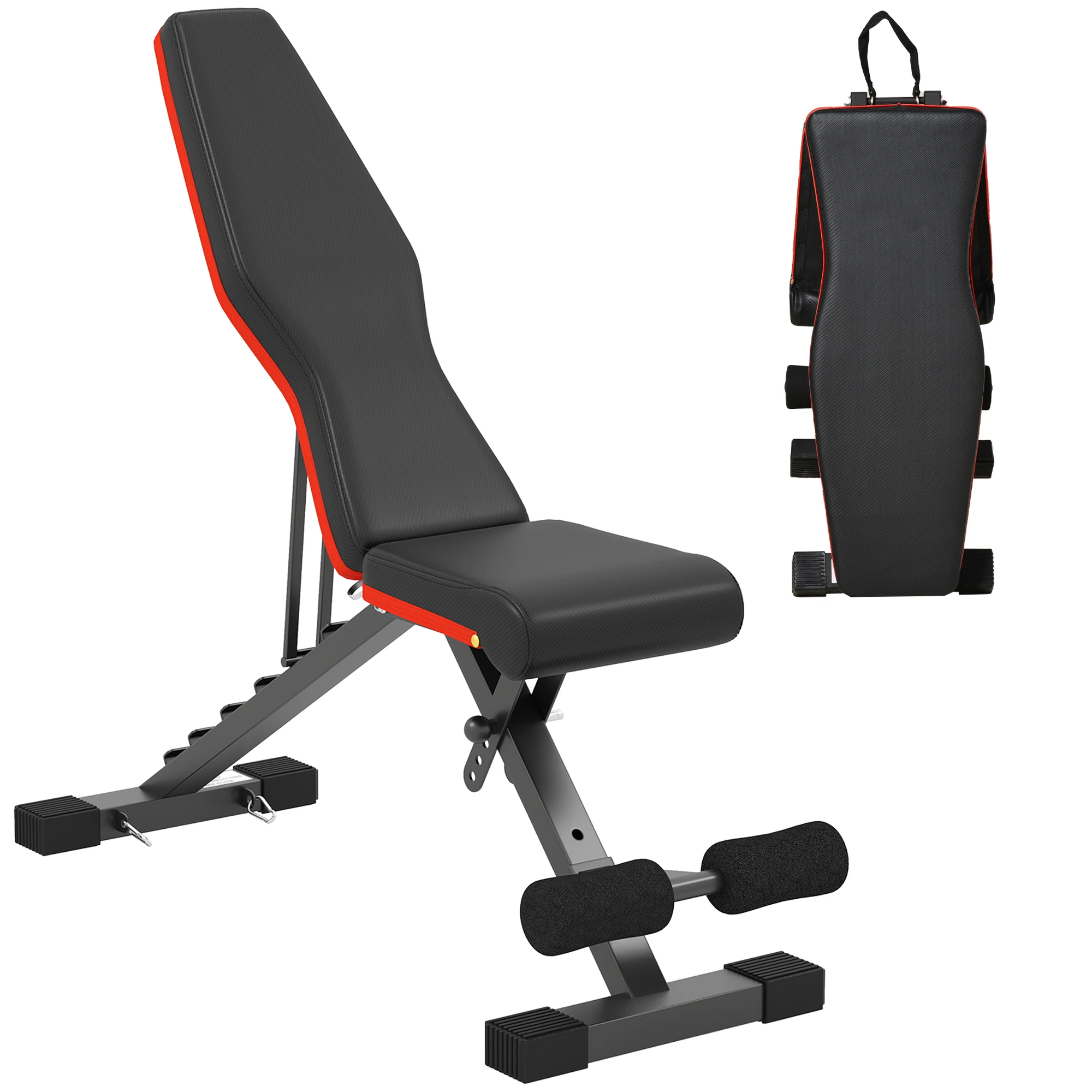 HOMCOM Banco de Musculación Plegable, Banco de Pesas, Respaldo y Asiento Ajustables, Extensión de Pierna, Cojín de Predicador y Banda de Resistencia, para Entrenamiento Completo, Gimnasio en Casa