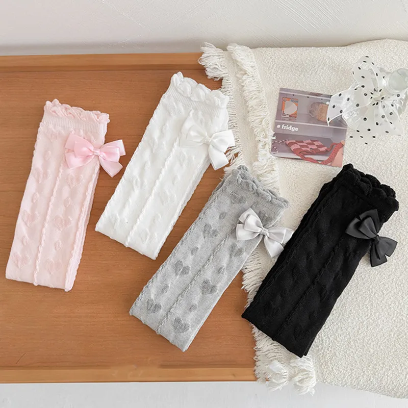 1 par de medias largas con estampado de corazón de amor para niñas, medias finas hasta la rodilla para primavera y verano, medias escolares para niñas - imagen 2