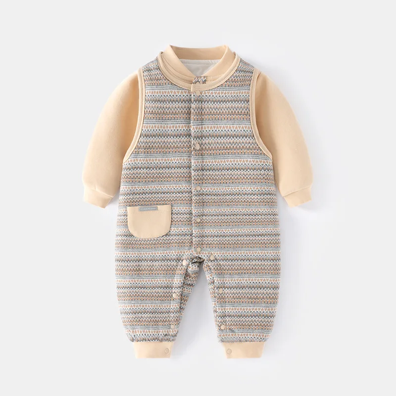 Ropa de invierno para recién nacidos, 2 piezas, ropa coreana informal a rayas de algodón, Tops cálidos de manga larga + monos, ropa de Boutique para bebé BC699 - imagen 5