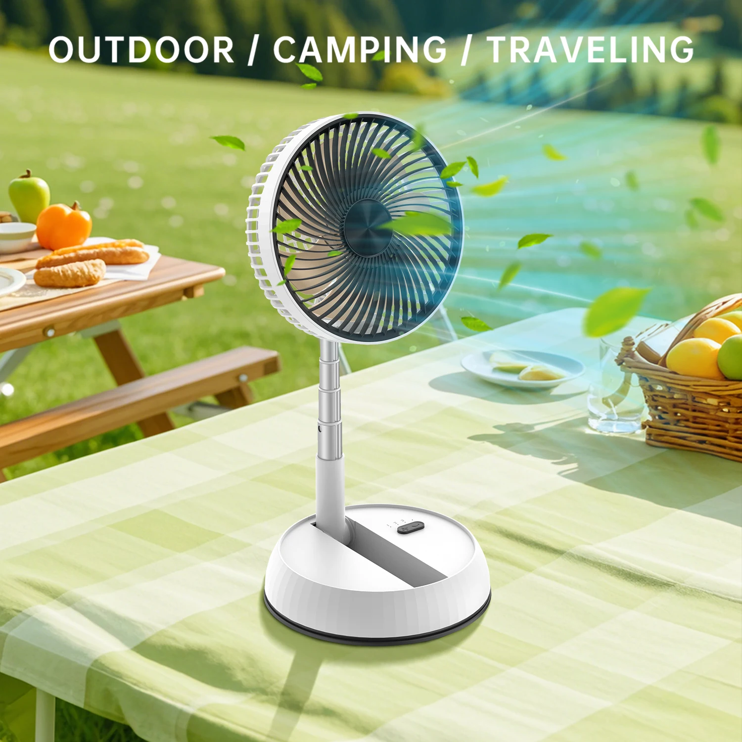 Ventilador vertical plegable retráctil con control remoto de 7200mAh, ventilador práctico para acampar al aire libre USB 180 ° +90 °   sacudiendo ventilador de escritorio de 8 pulgadas - imagen 3