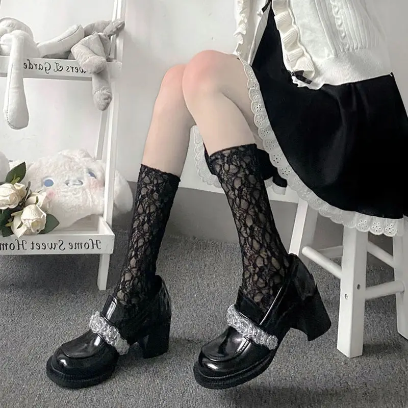 Calcetines Lolita de encaje para niñas – Blanco y negro verano - imagen 3