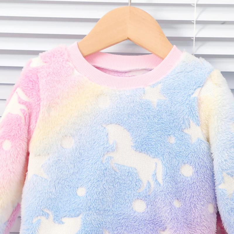 Conjunto de pijama cálido para bebé, ropa fluorescente de noche de felpa de color para otoño e invierno, accesorios para niños a la moda - imagen 5
