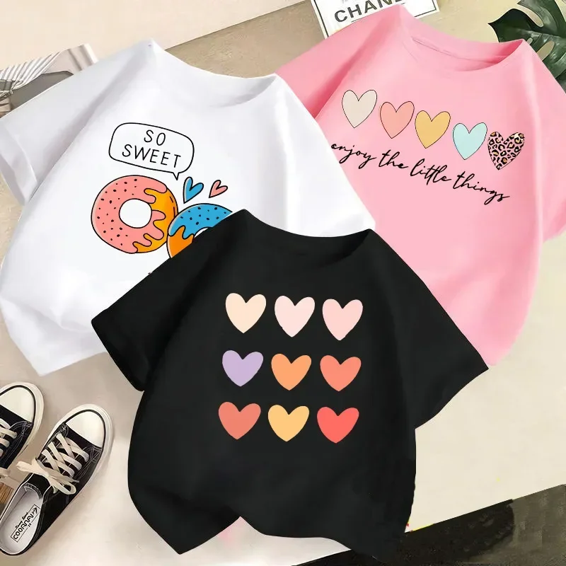 Camiseta con corazones de amor de arcoíris para niños, ropa informal para niños y niñas, camiseta básica de media manga para bebé de manga corta a la moda - imagen 2
