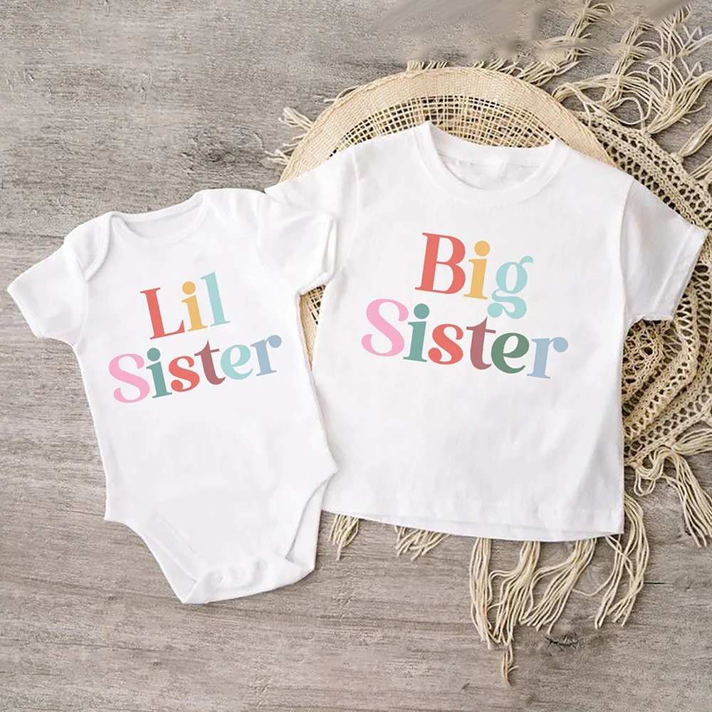 Camiseta a juego con estampado de hermana mayor y hermana pequeña para niña, ropa de manga corta para bebé, Tops de verano