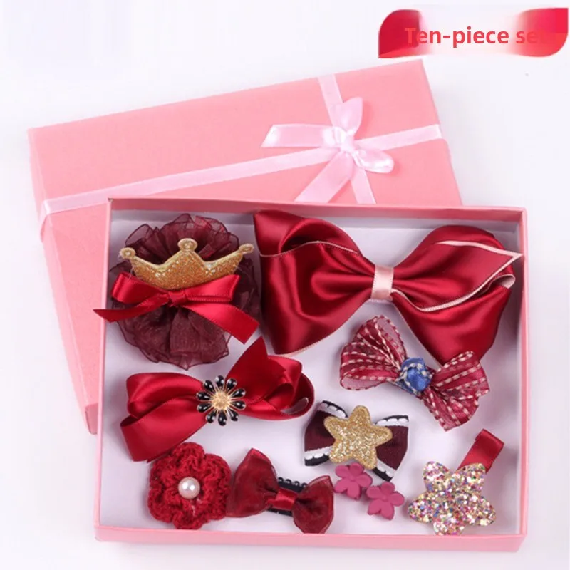 Caja de regalo con pinzas para el pelo con lazo de tela de estilo coreano: accesorios premium para el cabello de princesa para niños, perfecto para exhibiciones de boutique