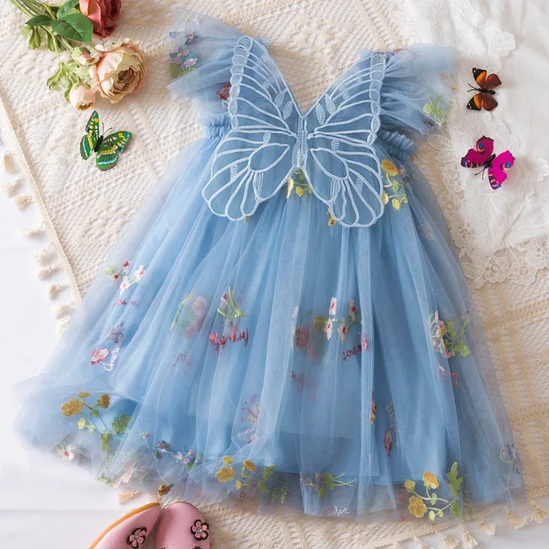 Vestido de princess con tul y bordado de mariposas para niña - imagen 4