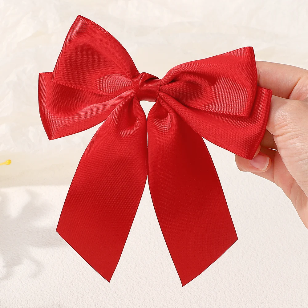 1 pieza de pinzas para el cabello con lazo para Festival de Primavera para mujeres y niñas, horquillas con lazos rojos para animar, accesorios para el cabello de Boutique para niños - imagen 3