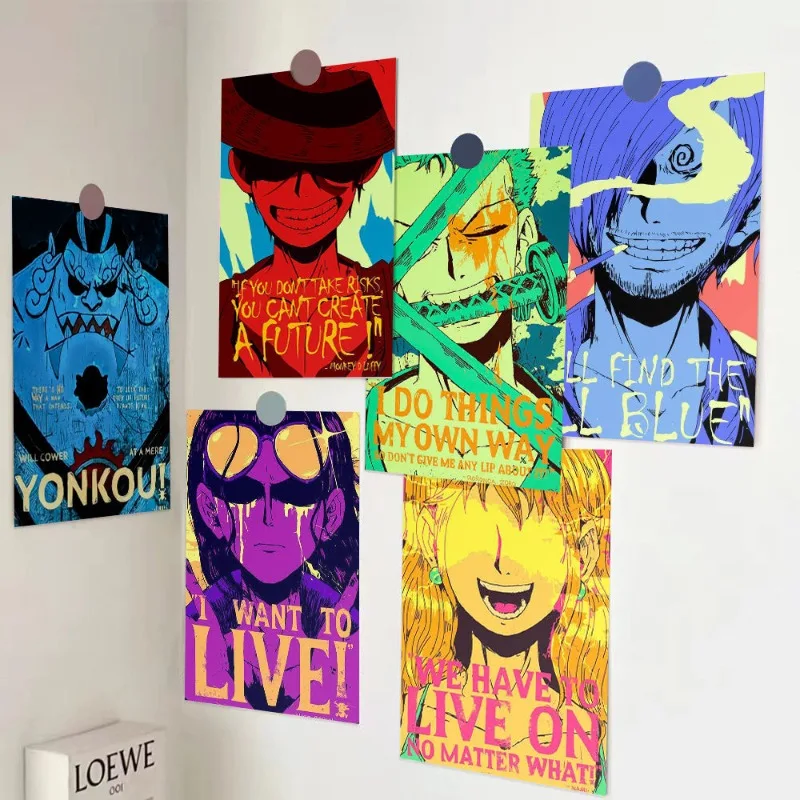 Póster con estampado de Anime de Luffy de una pieza, arte autoadhesivo, pegatina de papel impermeable, decoración de pared del dormitorio, cafetería, Bar, habitación, nuevo - imagen 2