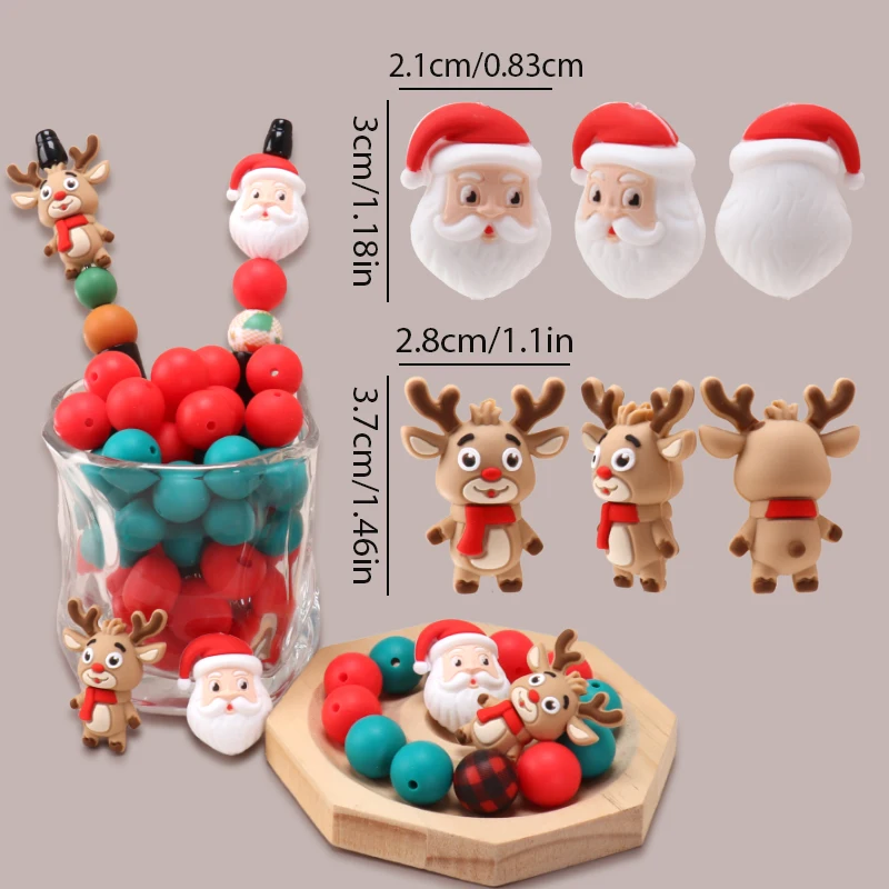 4 Uds. Cuentas de silicona 3D de Papá Noel, cuentas focales de Reno, cuentas artesanales hechas a mano DIY para hacer joyas, bolígrafos de cuentas, llaveros - imagen 2