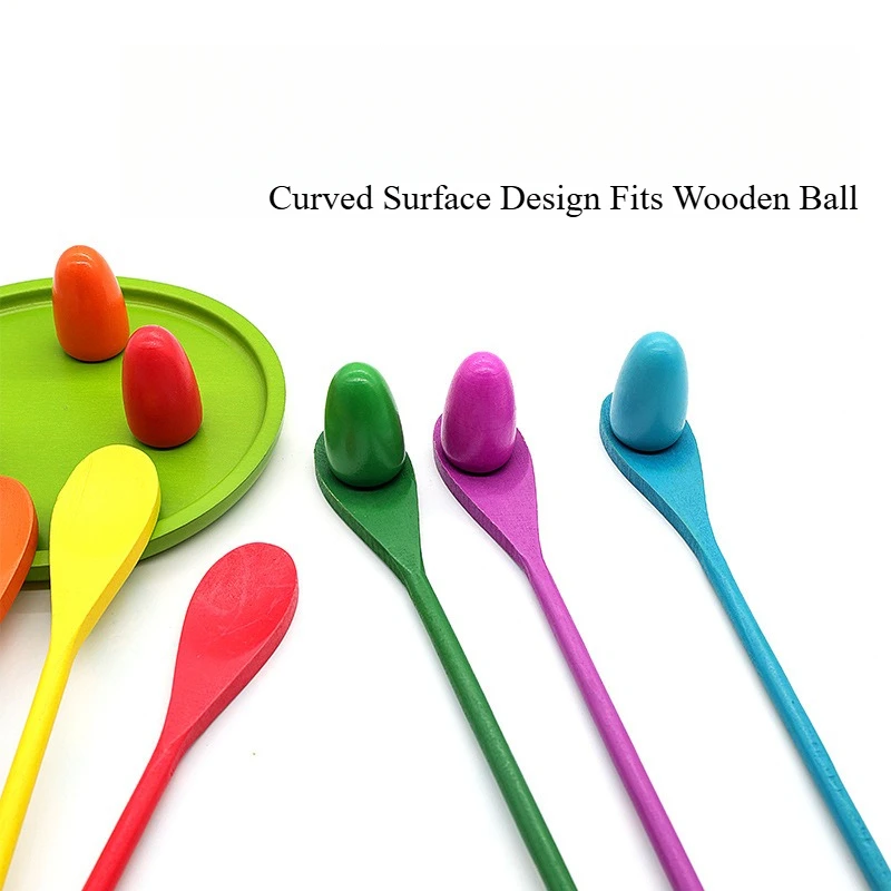 Juego de bolas de huevo con cuchara de equilibrio de madera para niños, juego de inteligencia corporal de entrenamiento sensorial, deportes al aire libre, juguetes educativos para guardería, 6 uds. - imagen 3