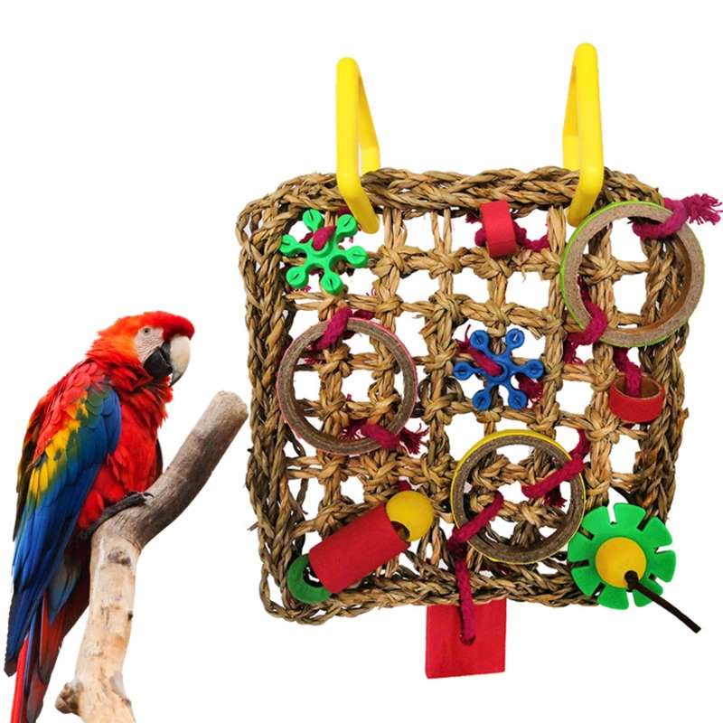 Red de escalada para pájaros, juguetes de loro tejido, mordedura de algas marinas, cuerda de cáñamo colgante, columpio, escalera de juego, masticar, forrajear, juguetes coloridos divertidos para loros - imagen 2