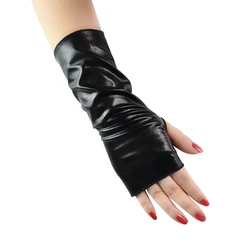 Guantes sin dedos de cuero brillante estilo punk para fiesta y disfraces