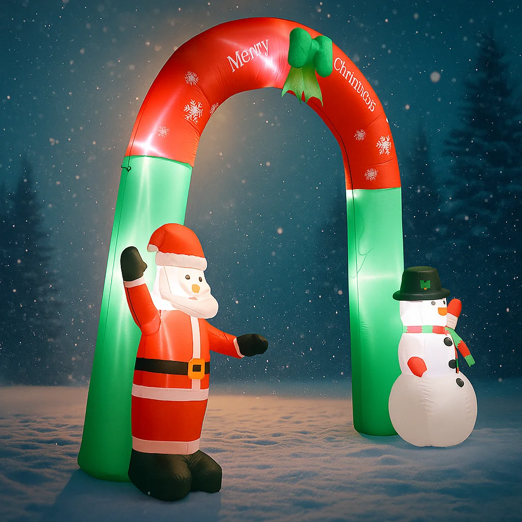 Decoración navideña al aire libre de 7,8 pies, arco de Papá Noel, muñeco de nieve, decoración inflable para patio de Navidad, adornos navideños, luces, juguete para el hogar - imagen 5