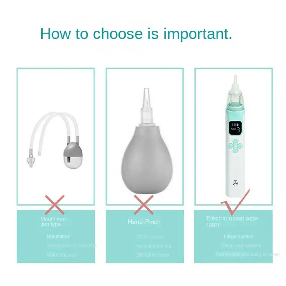 Aspirador Nasal eléctrico para bebé, inhalador Nasal de seguridad silencioso para bebé, obstrucción Nasal, rinitis, limpiador de nariz con carga USB para el hogar - imagen 5