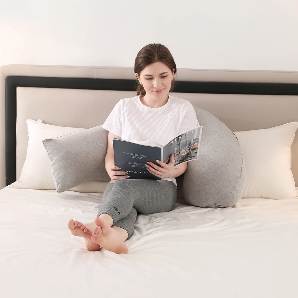 PANGDUBE-almohada de algodón en forma de J para mujeres embarazadas, almohada para dormir, cuidado del embarazo, almohada de lactancia para embarazadas, 1,8 KG - imagen 3