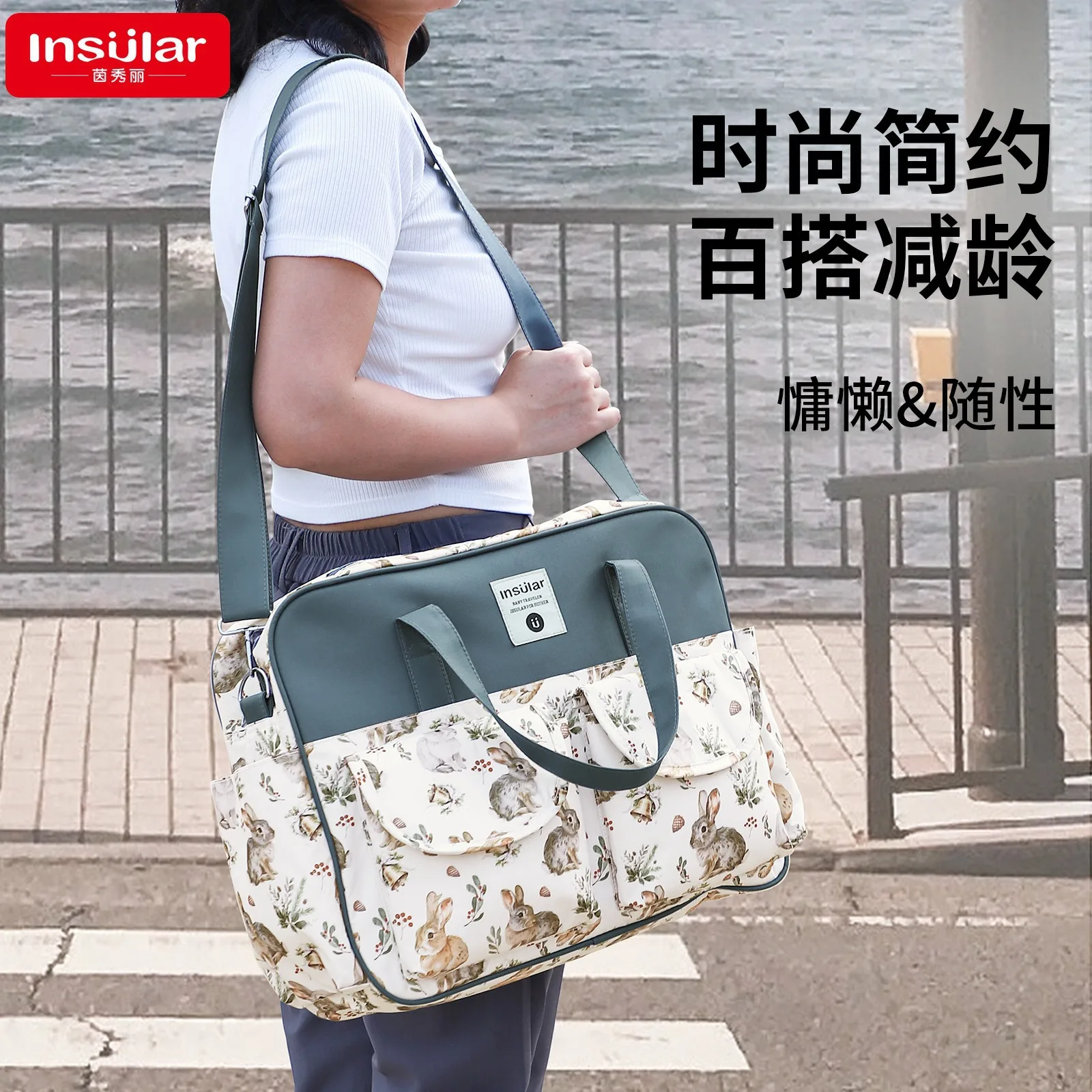 Bolsas de pañales tipo mensajero de un solo hombro, bolsa de maternidad de mano impermeable multifuncional para madre y bebé, venta al por mayor - imagen 3