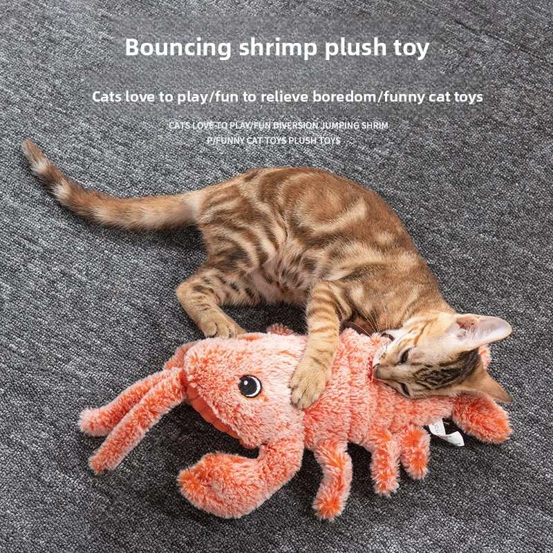 Juguetes eléctricos para mascotas, langosta saltadora simulada, juguetes de peluche para gatos, molares recargables por USB, limpieza de dientes, juguete para perros, camarones saltadores por gravedad