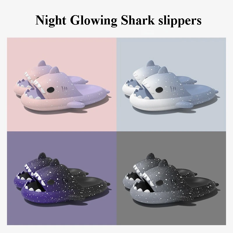 Bonitas zapatillas de tiburón de dibujos animados para mujeres y hombres, zapatos de plataforma de verano de Color degradado, estilo nocturno brillante, chanclas de calle para el hogar para parejas