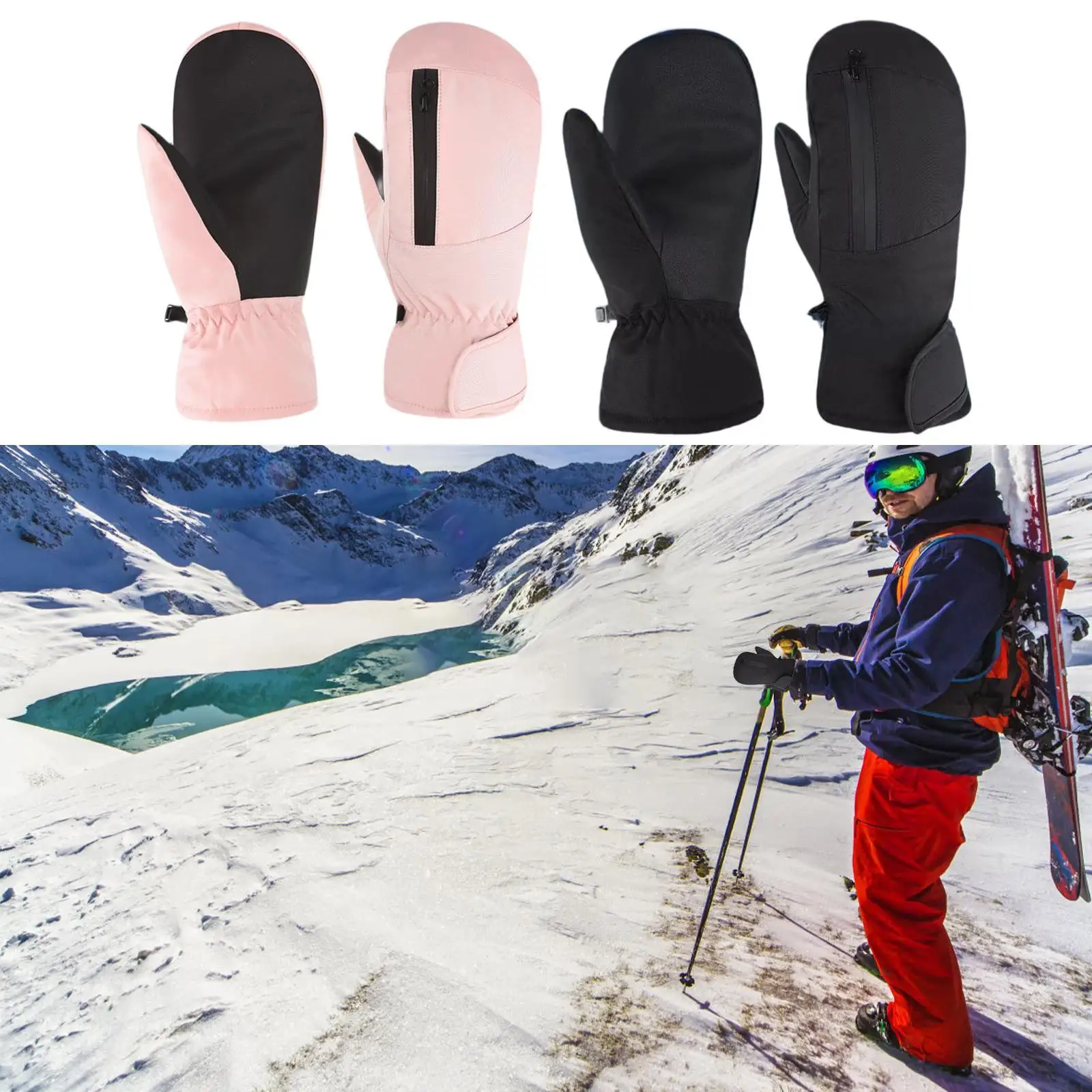 Winter Ski Mittens Windproof Snow Mitts for Snowmobiling Skating Skiing