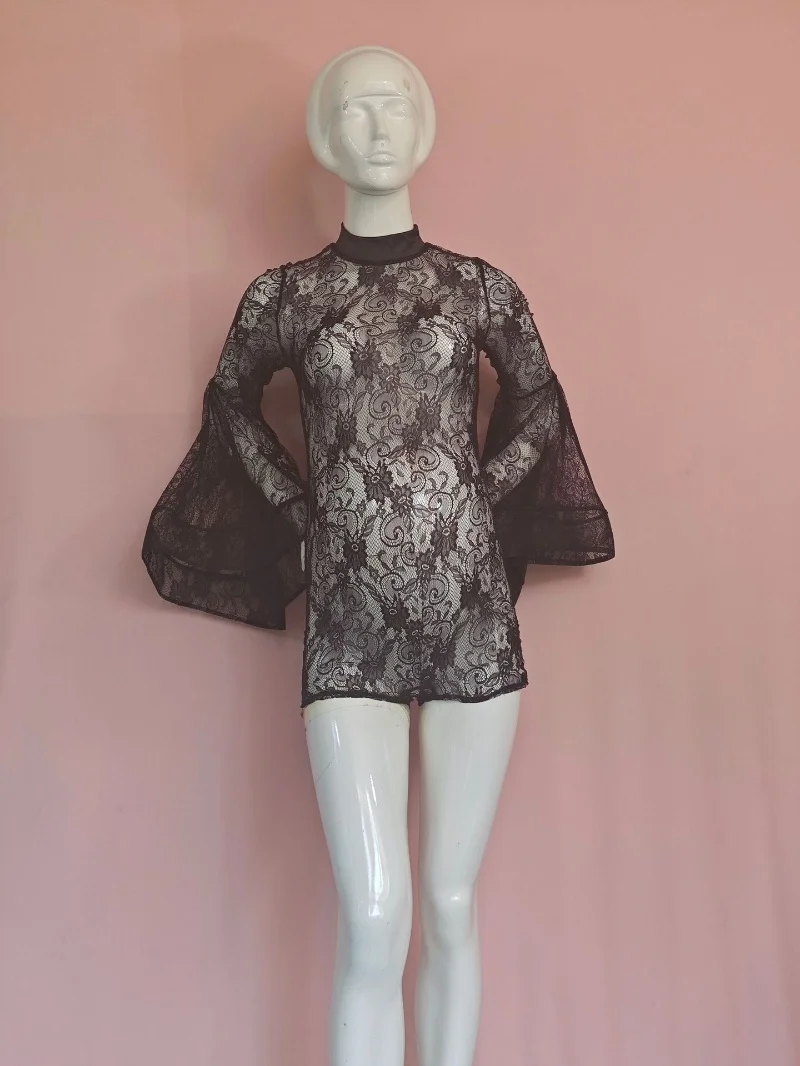 Nuevo vestido de fotografía de maternidad de encaje perspectiva Sexy mujer ropa de manga de murciélago fotografía de maternidad mono - imagen 5