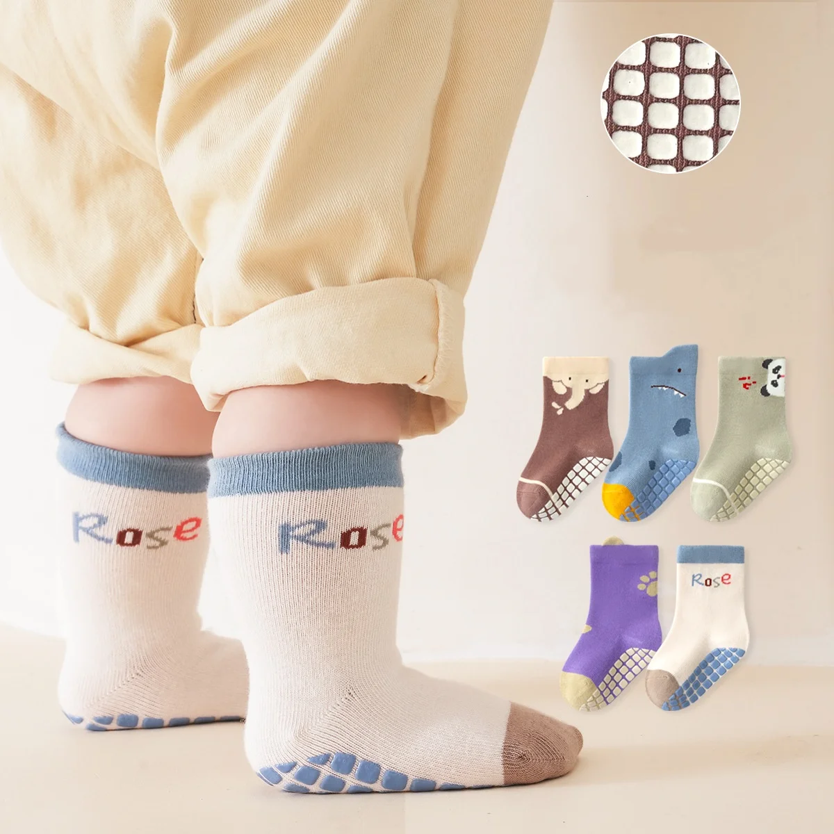 Calcetines suaves para bebé de 0 a 5 años, calcetines bonitos para caminar con dibujos animados para niños y niñas, calcetines informales antideslizantes de algodón para el hogar para primavera - imagen 2