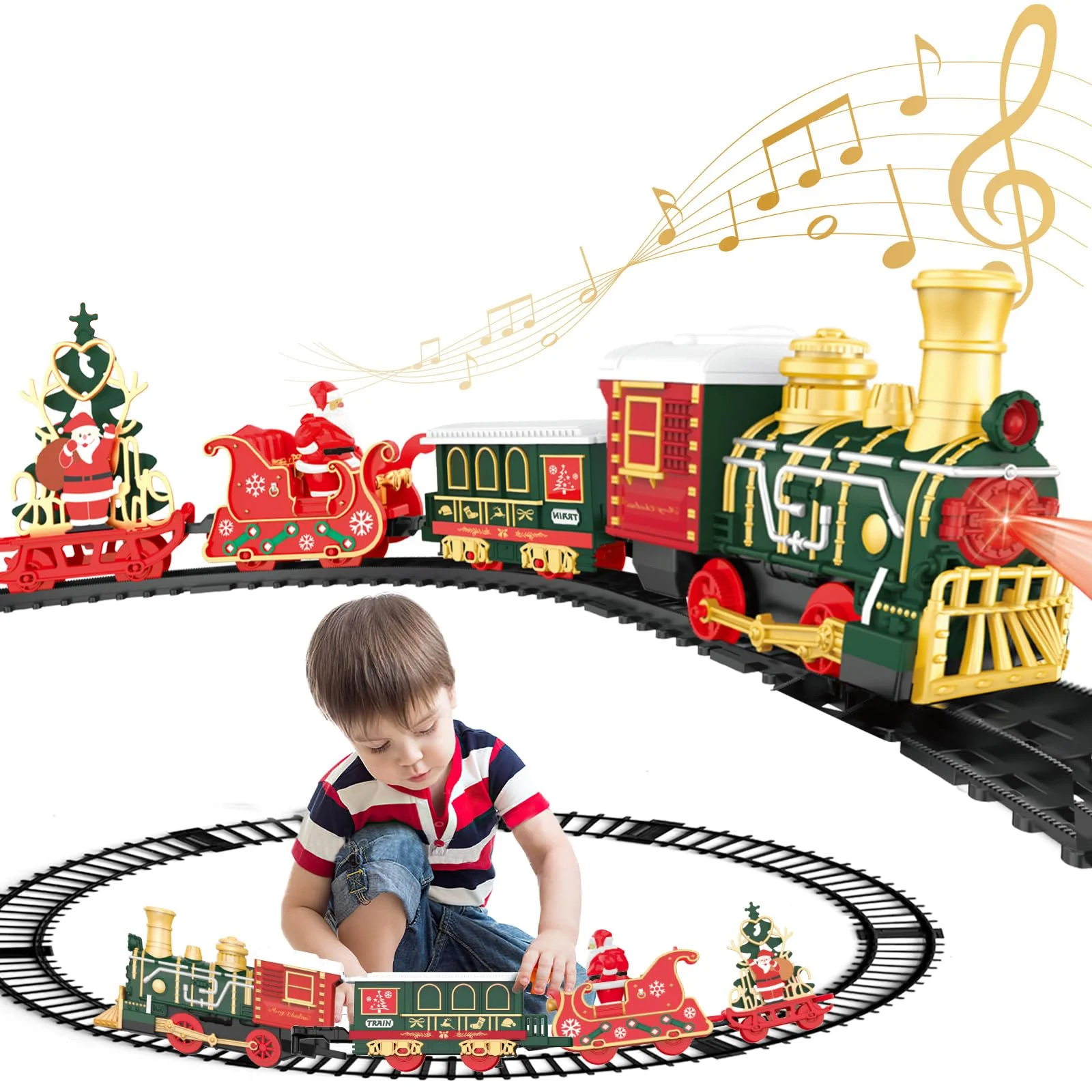 Tren de juguete eléctrico de Navidad, coches ferroviarios, pistas de carreras con música, Papá Noel, decoración de árbol de Navidad, modelo de tren, juguetes, regalos - imagen 2