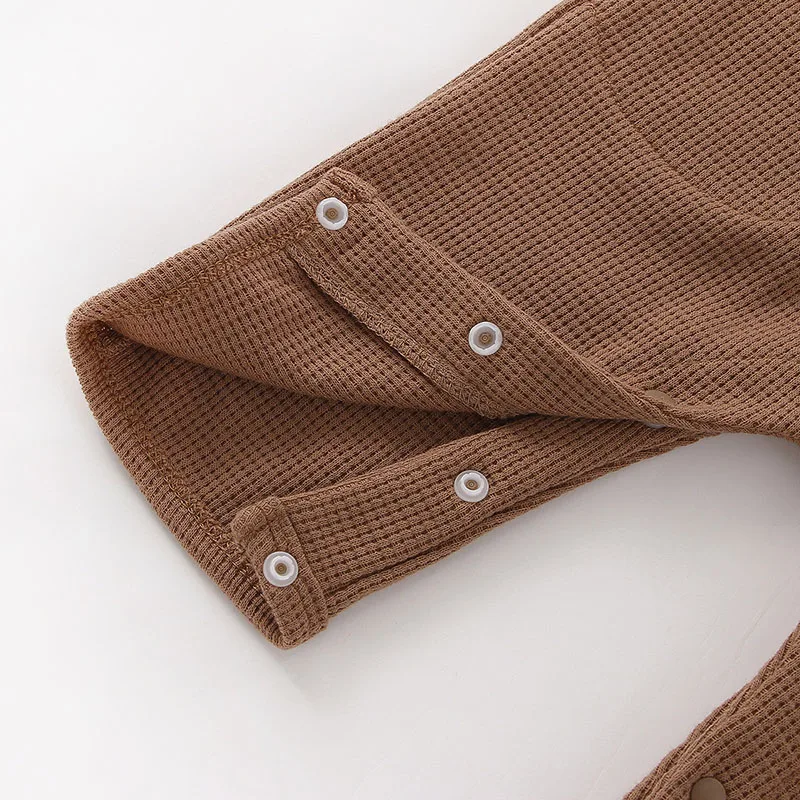 MILANCEL New Autumn Baby Rompers 3-24M Cute Bear Waffle Toddler Boys Jumpsuit Thin Loose Korean Infant Hooded Clothes - imagen 5