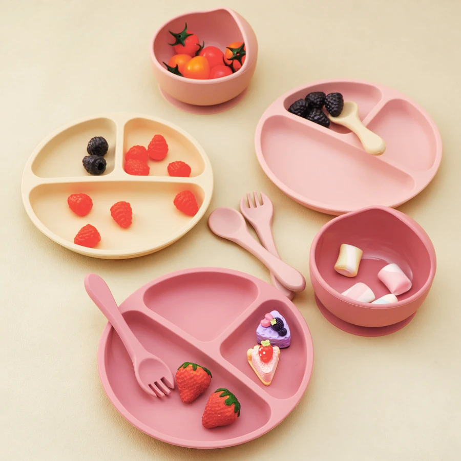 Cuenco con ventosa de silicona para niños, vajilla de alimentación para entrenamiento infantil, aprender a comer platos y platos de comida, plato, cosas para bebés - imagen 2