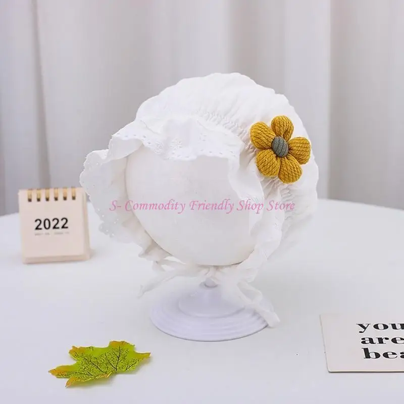 Gorro bebé algodón 85AE con ribete encaje Gorro bebé versátil y - imagen 2