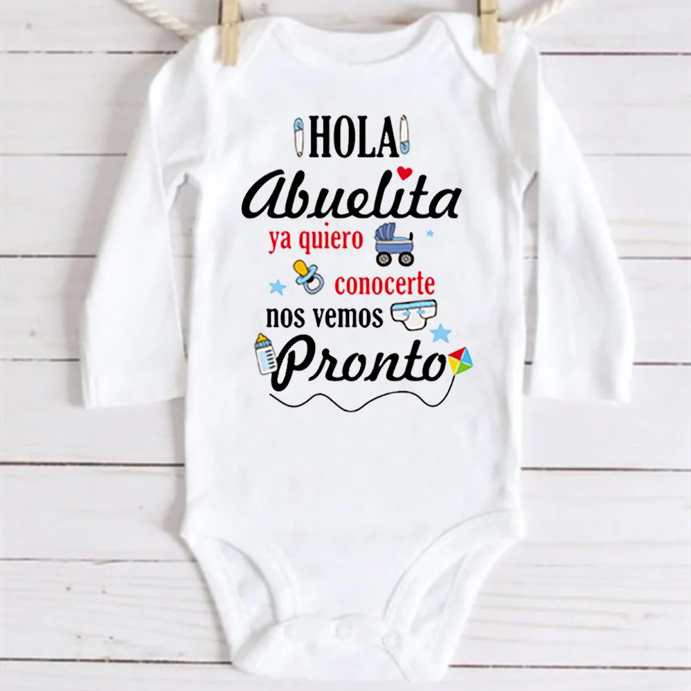Hola abuela que quiero conocerte te verás pronto Body para bebé anuncio de embarazo ropa infantil recién nacido mameluco de manga larga