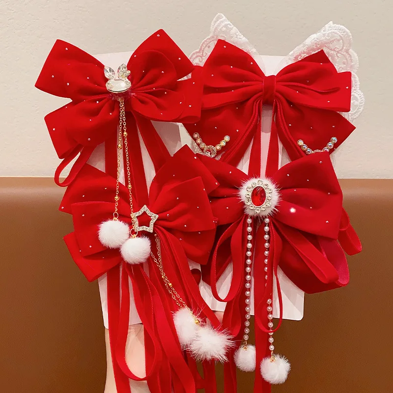 Pinza para el pelo de estilo antiguo para niña, Clip para el pelo de estilo chino, tocado de Año Nuevo, Hanfu, Clip superior de Corona Roja para bebé, accesorios para el cabello para niños - imagen 3