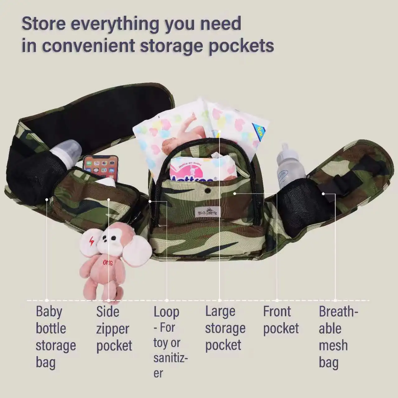 Portabebés ergonómico con cinturón y asiento de cadera para bebé - imagen 3