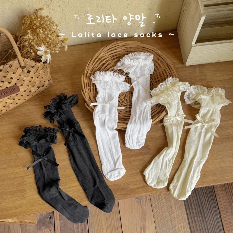 Calcetín de encaje con volantes para niños y niñas, calcetín sencillo de Color blanco y negro con volantes, calcetín de malla suave para primavera y verano - imagen 2