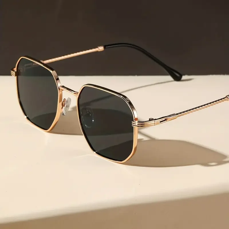 1 pieza de gafas de moda para mujeres y hombres, gafas octogonales con marco de metal poligonal retro para viajes de fiesta en la playa - imagen 3