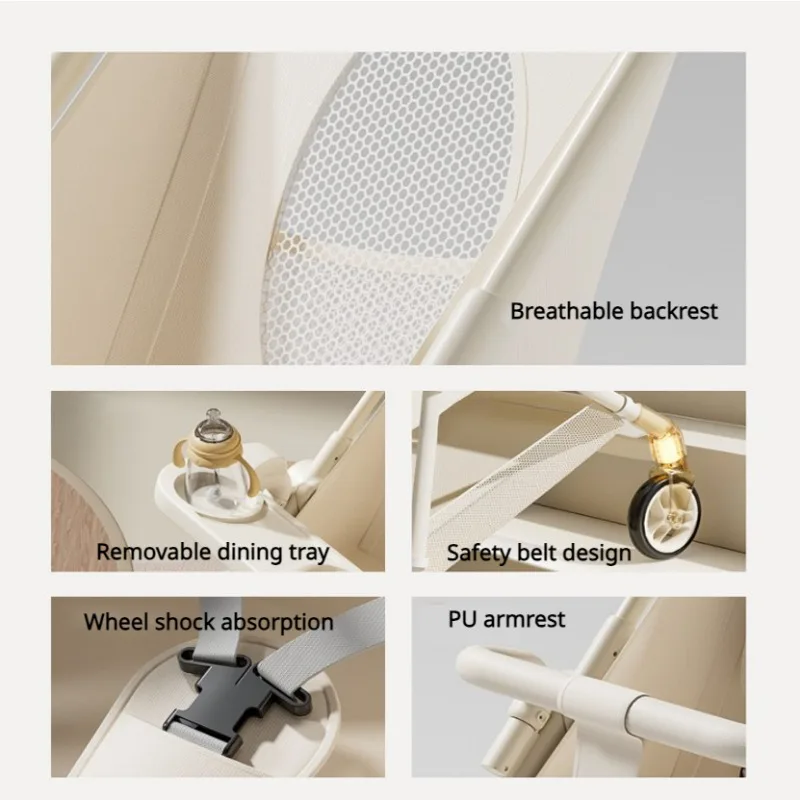 Cochecito plegable ligero para bebé, carrito con bandeja de comedor extraíble, parasol, cochecito infantil de viaje para niños - imagen 2