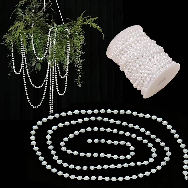 5 metros/juego de cadena de perlas blancas, tamaño disponible de 4/5/6mm, Material decorativo DIY, cortina de cuentas, embalaje de regalo Floral para fiesta de boda ZYF