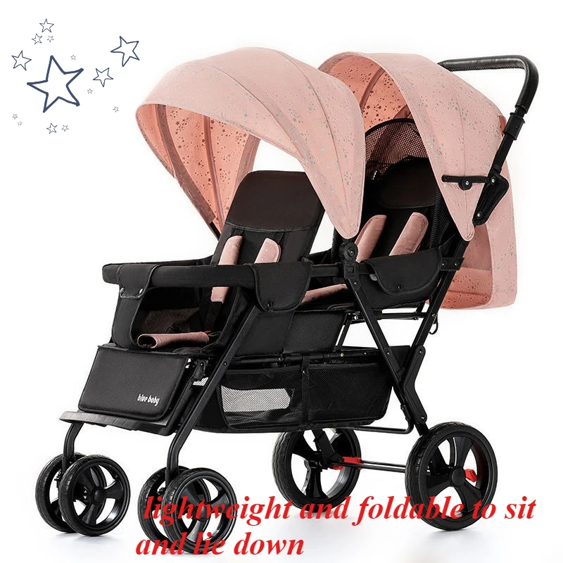 Cochecito gemelar ligero plegable para paseos cómodos - imagen 3