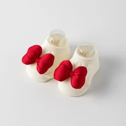 Calcetines de algodón con lazo rojo para bebé – Otoño Invierno