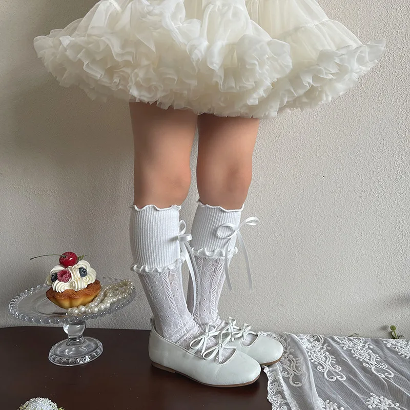 Calcetines hasta la rodilla para niña con lazo, color liso - imagen 4
