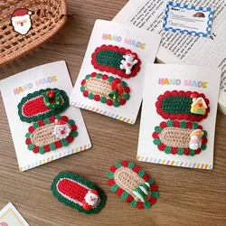 2pcs/set Christmas Hair Clips Snowman Knit Crochet Hairpins Cute Cartoon Oval Lace Hair Clips for Girls Kids Toddler Accessories