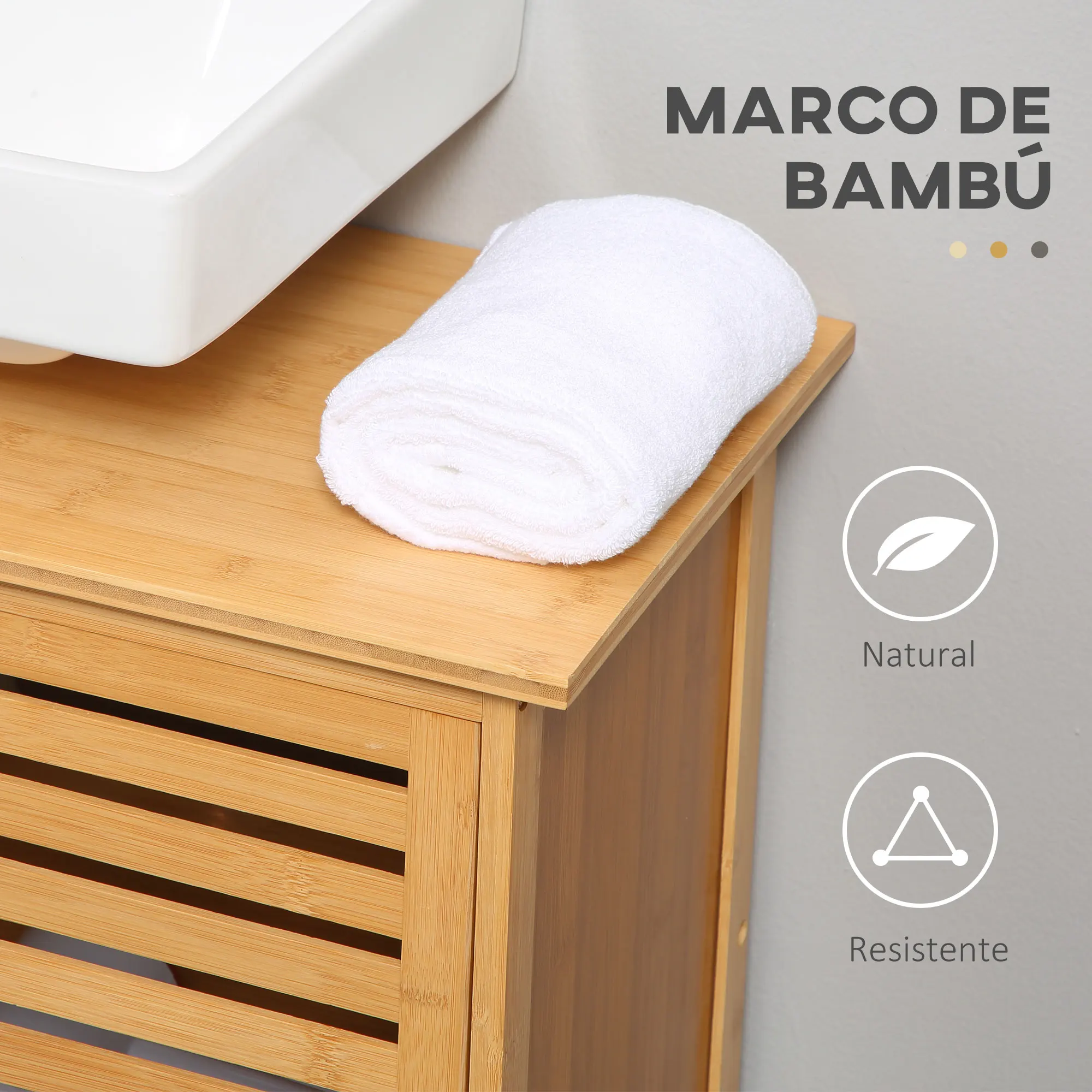 kleankin Mueble bajo del Lavabo de Bambú con 2 Puertas Armario Debajo Lavabo de Pie Armario de Baño de Suelo 66x29x61,5 cm Natural - imagen 4