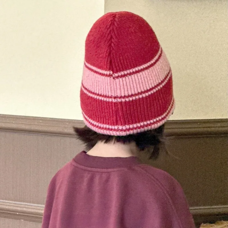 Gorro de punto retro a rayas de estilo japonés: diseño de dibujos animados unisex para niños y niñas – Gorro cálido y resistente al viento para otoño e invierno. - imagen 3