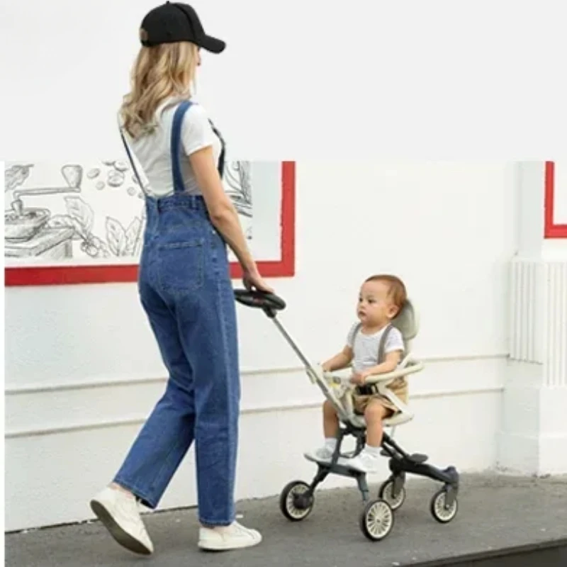 Cochecito de bebé ligero plegable, silla de paseo de cuatro ruedas con asiento Reversible, vista alta, 78 - imagen 4