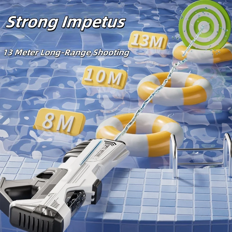 Pistola de agua eléctrica, pistola de agua de alta capacidad, luz LED luminosa totalmente automática para verano, juguete para jugar en la playa al aire libre, regalo - imagen 5