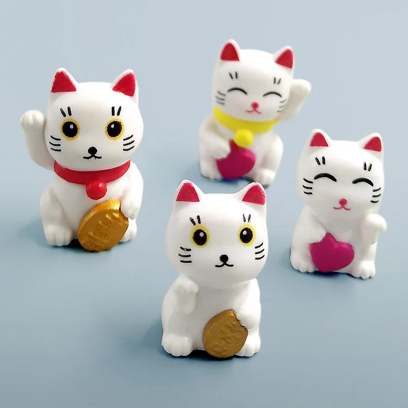 Estatuilla en miniatura de gato de la suerte, gatitos de dibujos animados, gatos, paisaje de animales, pastel, coche, jardín, decoración del hogar, regalo decorativo, artesanía de plástico - imagen 3